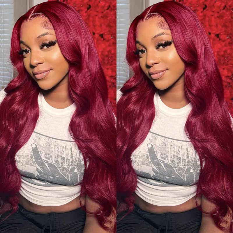 Alididi Body Wave 99J 13x4/13X6 HD Transparent Lace Front Wigs Human Hair