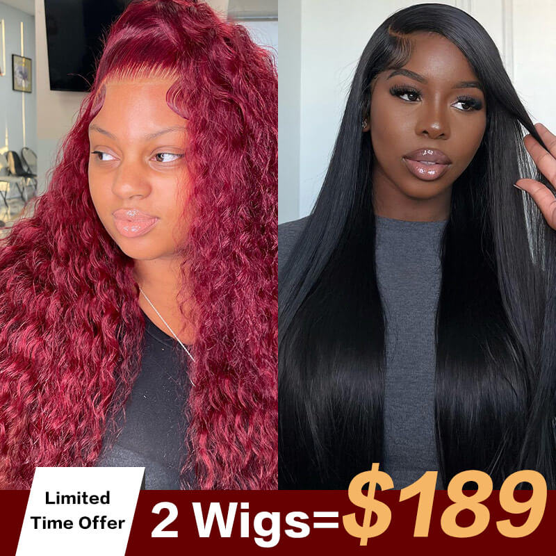 2wigs=$189 | 13x4 99j Water Wave Lace Frontal Wig+13x4 Straight Lace Frontal Wig