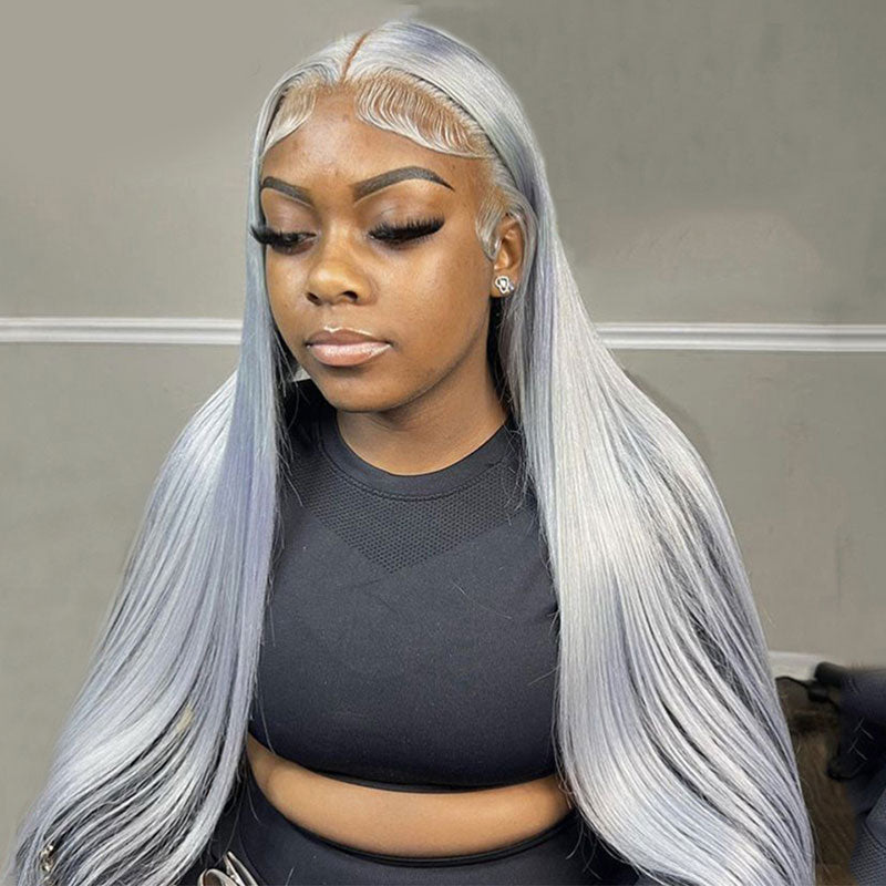 Straight Hair Grey Wig 13x4 HD Transparent Lace Front Wigs Human Hair Pre Plucked With Baby Hair-Alididihair