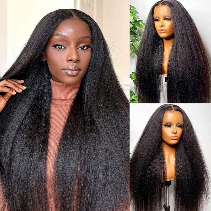 Under $100 | Alidid Yaki Straight 4C Kinky Edge Kinky Straight Lace Front Wig  Super Deal