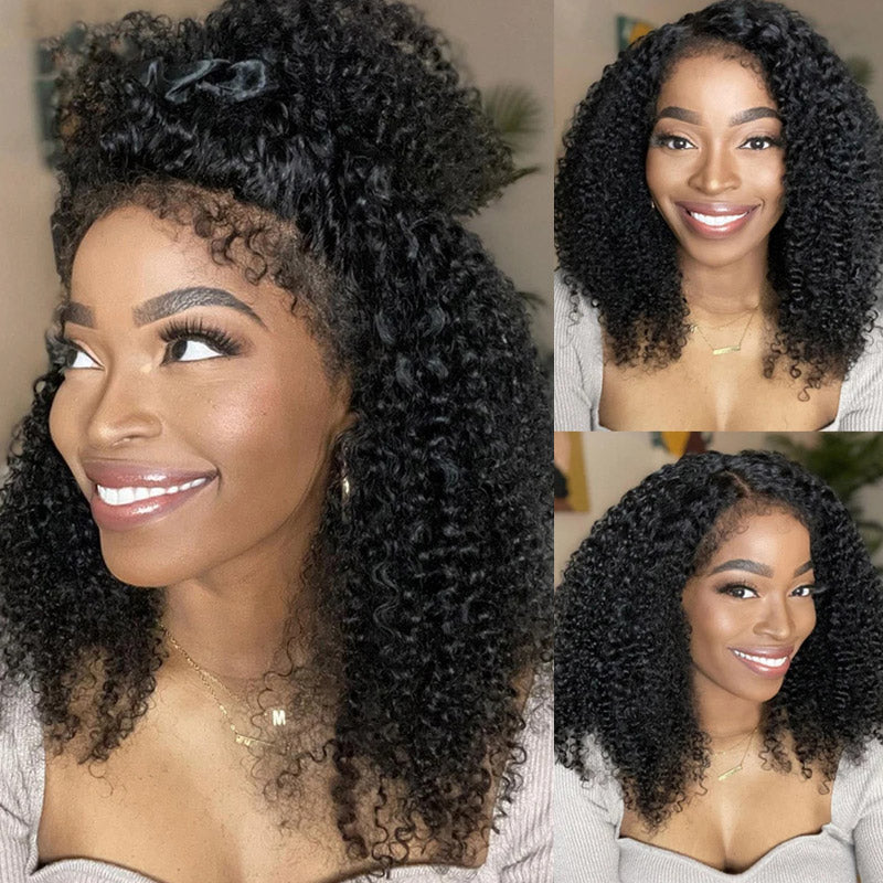 Alididi Short Bob 4C Hairline Wig Kinky Curly 4x4/13x4 Transparent Lace Frontal Wig With Curly Baby Hair Realistic Hairline
