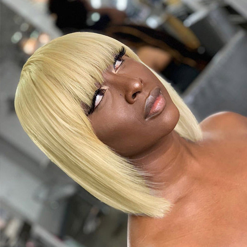 Flash Sale:Straight Hair 613 Blonde Human Hair Bob Wig with Bangs-Alididihair