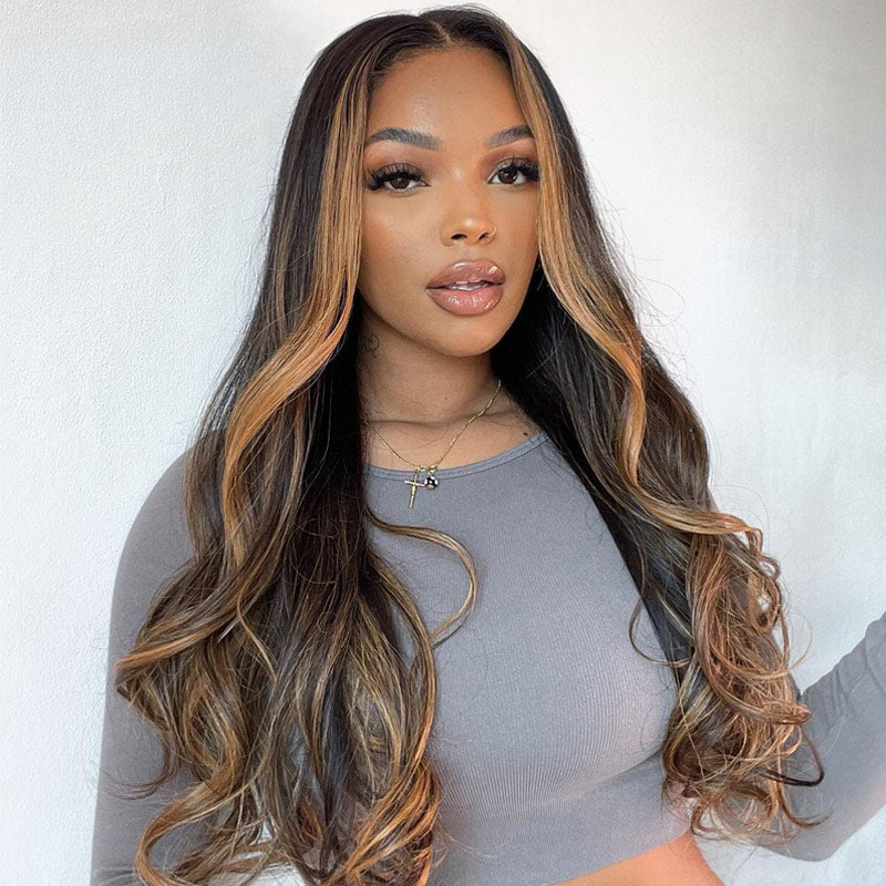 Blonde Hair With Highlight Wig Body Wave 13x4 HD Transpatent Lace Frontal Wig Pre-Plucked Real Human Hair Wig-Alididihair