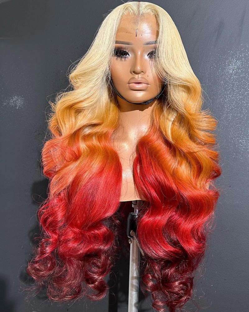 Blonde Ombre Ginger Orange Wig 13x4 HD Lace Frontal Body Wave Human Hair Wigs Pre Plucked With Baby