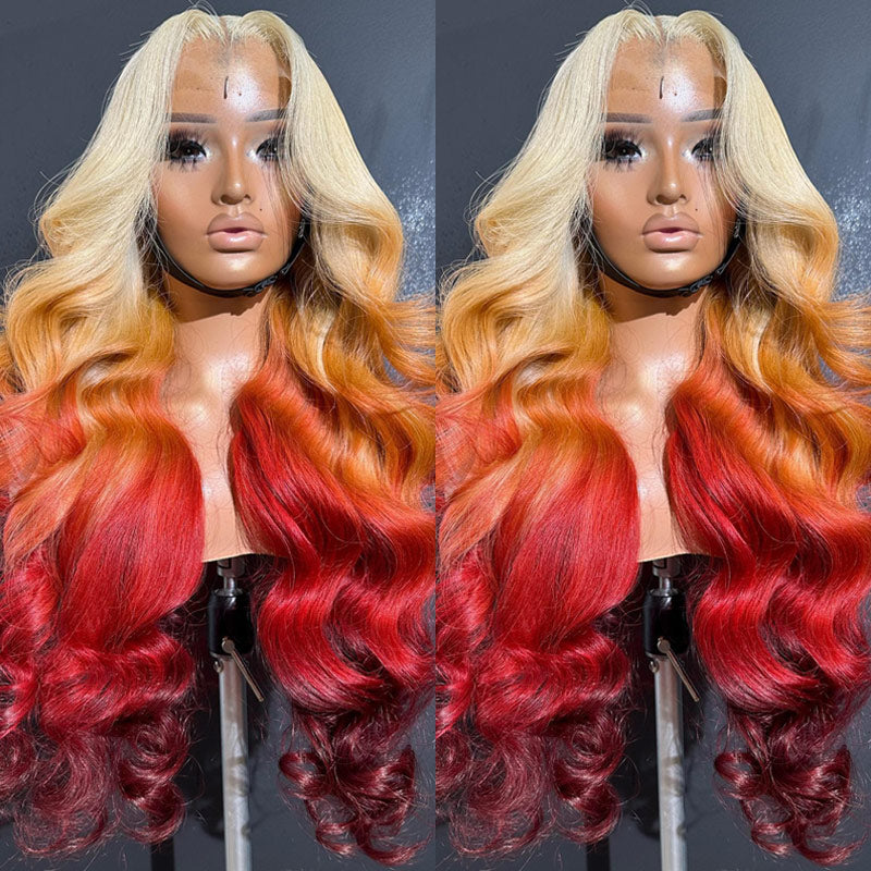 Blonde Ombre Ginger Orange Wig 13x4 HD Lace Frontal Body Wave Human Hair Wigs Pre Plucked With Baby