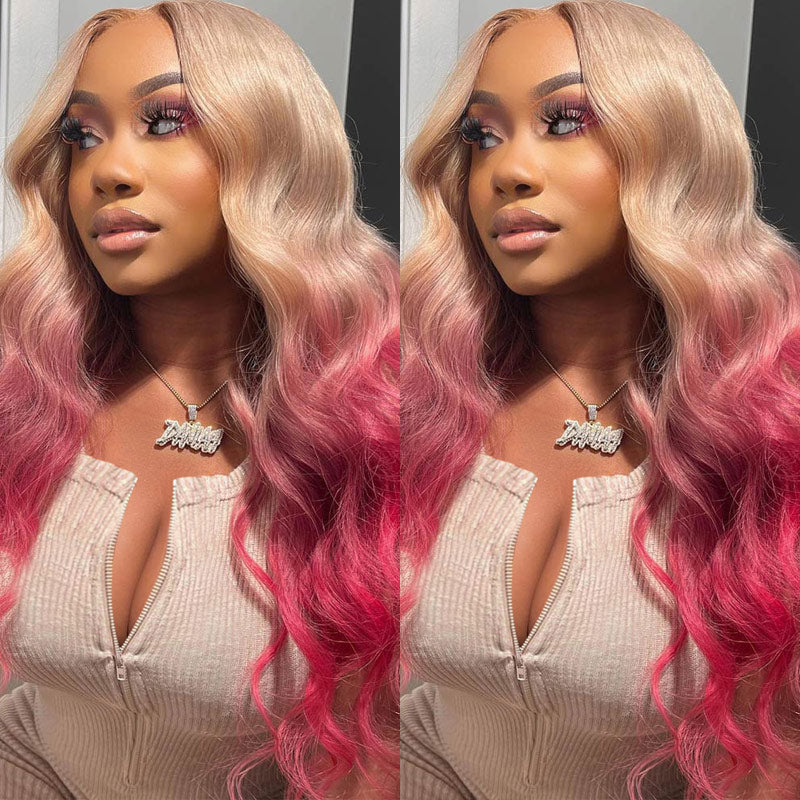 Blonde Ombre Pink Body Wave 13x4 HD Lace Front Wigs Pre Plucked With Baby Hair Brazilian Glueless Wigs