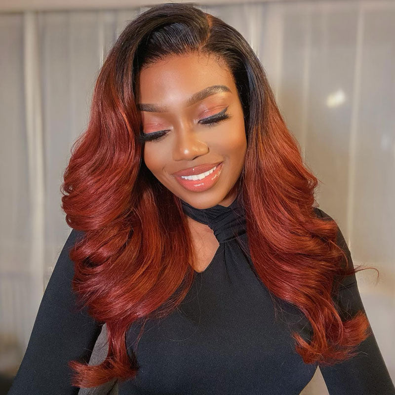 Body Wave 1B/Reddish Brown Wig 13x4 HD Transparent Lace Frontal Wig Perfect Color For Women-Alididihair