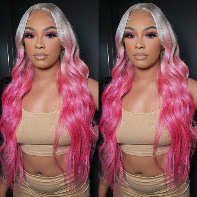 Body Wave Blonde To Pink Ombre Wig 13x4 HD Transparent Lace Frontal Pre Plucked With Baby Hair-Alididihair