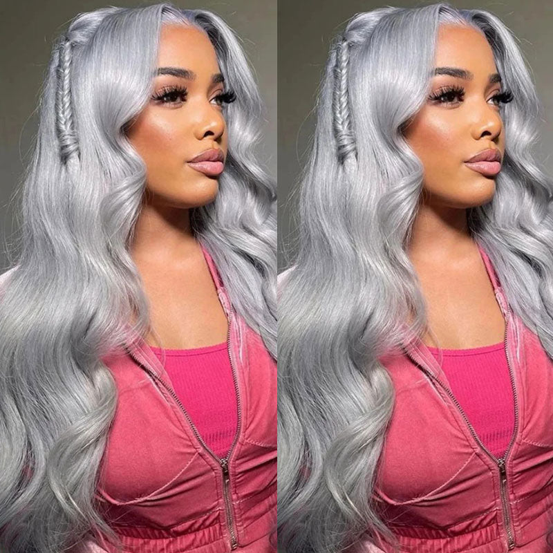 Body Wave HD Transparent 13x4 Grey Lace Front Wig Pre Plucked Headline Real Human Hair Wig-Alididihair