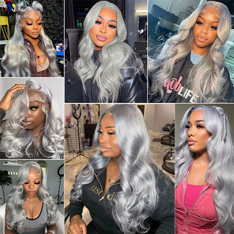 Body Wave HD Transparent 13x4 Grey Lace Front Wig Pre Plucked Headline Real Human Hair Wig-Alididihair