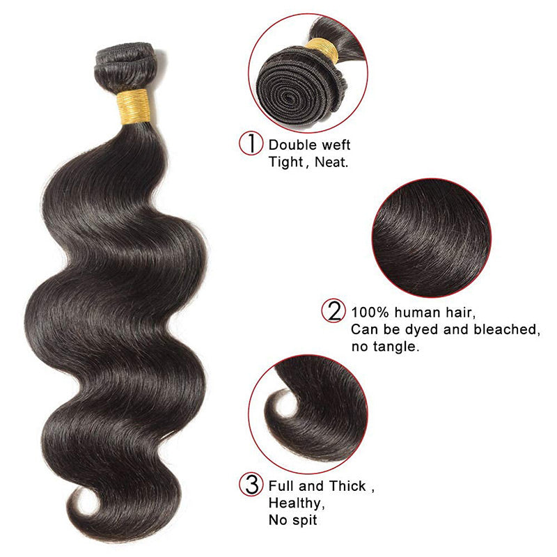 Alididi Body Wave Brazilian Human Hair 4 Bundles Natural Color