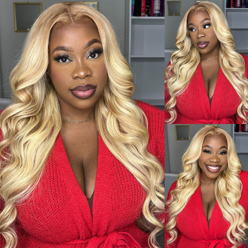 Straight Hair/Body Wave P10/613 Blonde Hair With Highlights 13x4 HD Transparent Lace Frontal Wig Pre Plucke-Alididihair