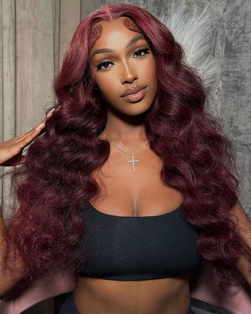 Body Wave Dark 99j Burgundy Wig 13x4 HD Transparent Lace Frontal Wig Pre Plucke Real Human Hair Wigs-Alididihair