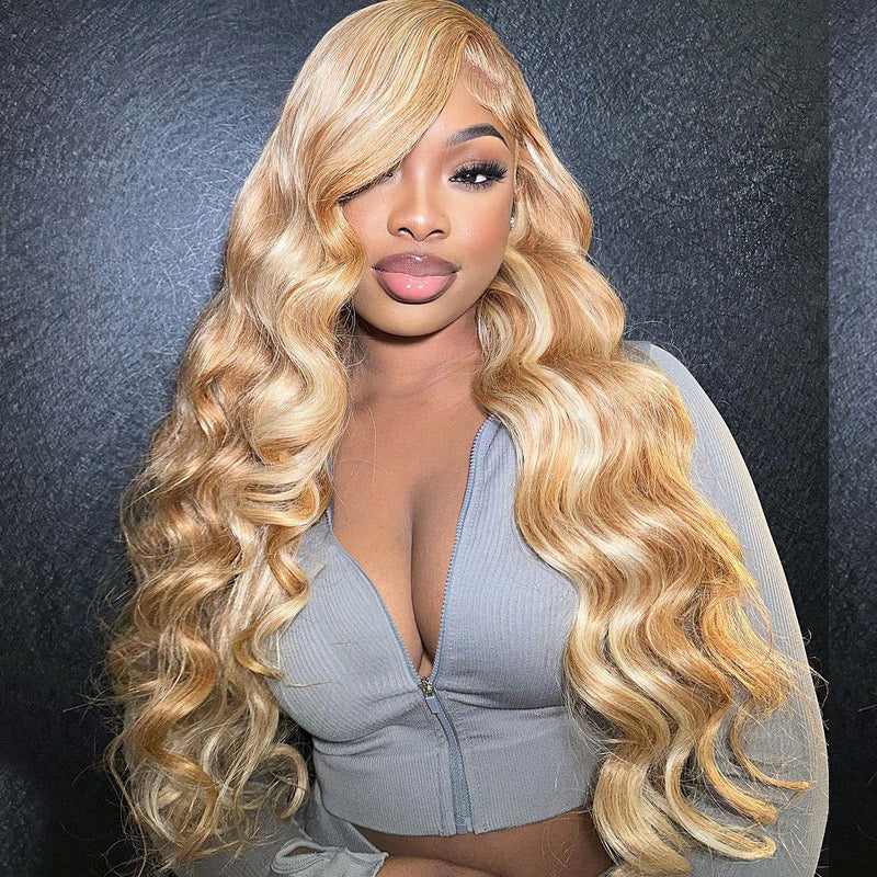 Straight Hair/Body Wave P10/613 Blonde Hair With Highlights 13x4 HD Transparent Lace Frontal Wig Pre Plucke-Alididihair
