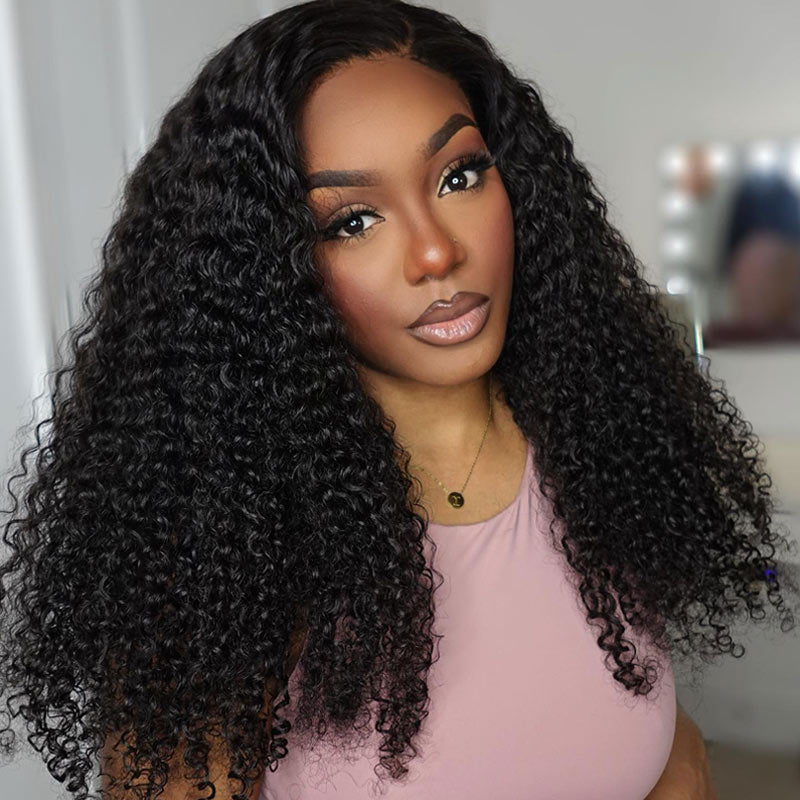 Long Curly Hair 13x4 HD Lace Front Wig Pre Plucked Hairline Human Hair Natural Curly Wig-alididihair