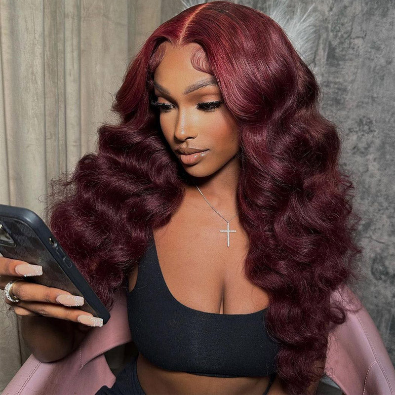 Body Wave Dark 99j Burgundy Wig 13x4 HD Transparent Lace Frontal Wig Pre Plucke Real Human Hair Wigs-Alididihair