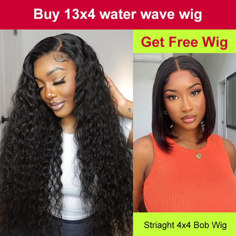 Buy 13x4 Water Wave Lace Frontal Wig Get Short Straight Bob Wig For Free