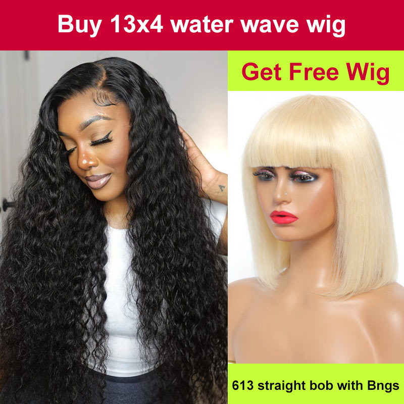 Buy 13x4 Water Wave Lace Frontal Wig Get #613 Color Short Bob Wig With Bangs For Free