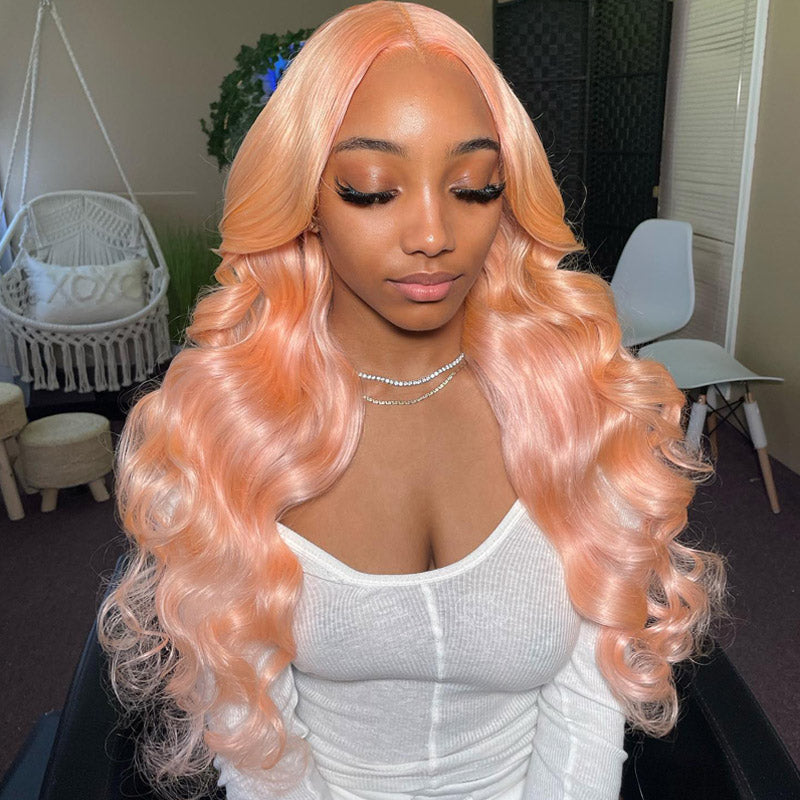 Champagne Rose Body Wave 13x4 HD Transparent Lace Frontal Wig Pre Plucke Real Human Hair Wigs-Alididihair