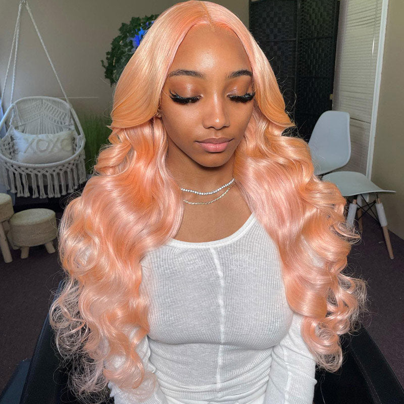 Champagne Rose Body Wave 13x4 HD Transparent Lace Frontal Wig Pre Plucke Real Human Hair Wigs-Alididihair