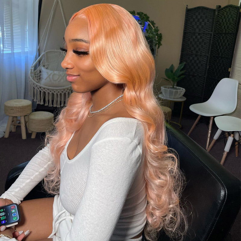 Champagne Rose Body Wave 13x4 HD Transparent Lace Frontal Wig Pre Plucke Real Human Hair Wigs-Alididihair