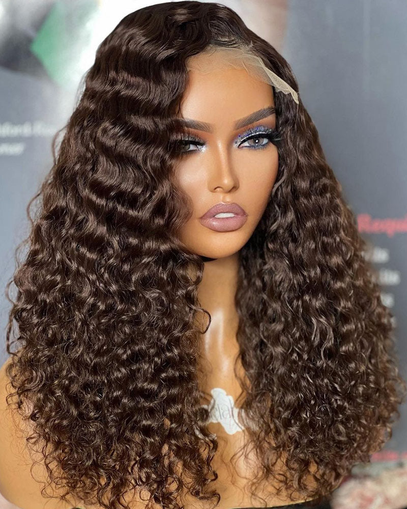 Chocolate-Brown-13x4-HD-Transparent-Lace-Frontal-Wig-Natural-Hairline-Curly-Human-Hair-Wigs