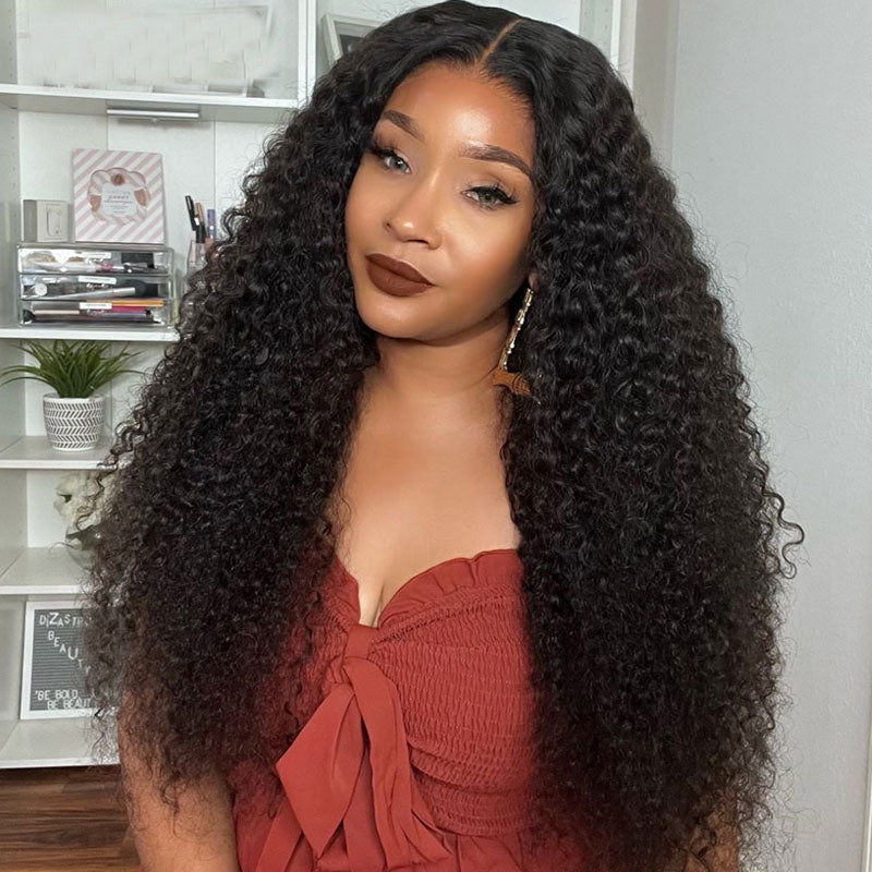 Long Curly Hair 13x4 HD Transparent Lace Frontal Wig Pre Plucke Real Human Hair Wigs-Alididihair