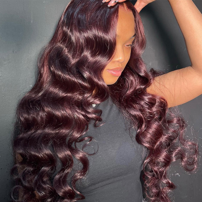 Dark 99j Burgundy Wig Natural Crimps Curls Loose Wave 13x4 Hd Transparent Lace Frontal Wig Pre Plucke Real Human Hair Wigs-Alididihair