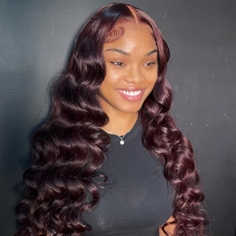 Dark 99j Burgundy Wig Natural Crimps Curls Loose Wave 13x4 Hd Transparent Lace Frontal Wig Pre Plucke Real Human Hair Wigs-Alididihair