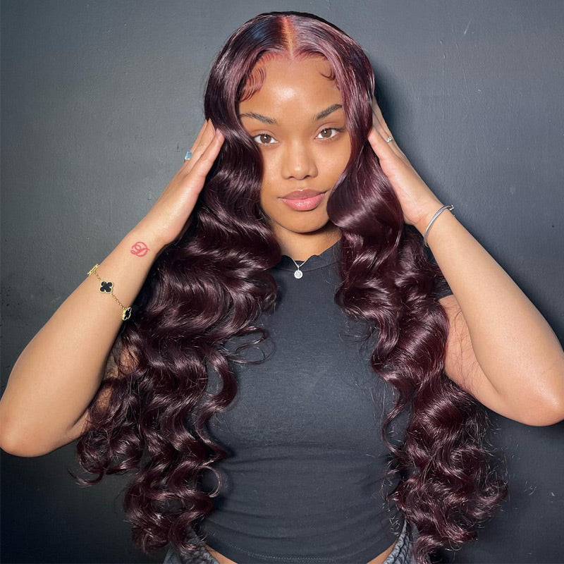 Dark 99j Burgundy Wig Natural Crimps Curls Loose Wave 13x4 Hd Transparent Lace Frontal Wig Pre Plucke Real Human Hair Wigs-Alididihair