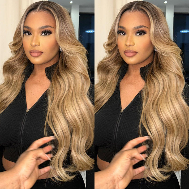 Luxury Wig Dark Roots With Blonde Body Wave Hd Transparent Lace Frontal Wig 100% Human Hair Wig-Alididihair