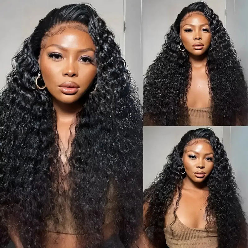 Deep Wave 13x6 HD Trasparent Lace Frontal Wigs For Women Human Hair Pre Plucked With Baby Hair - Alididihair