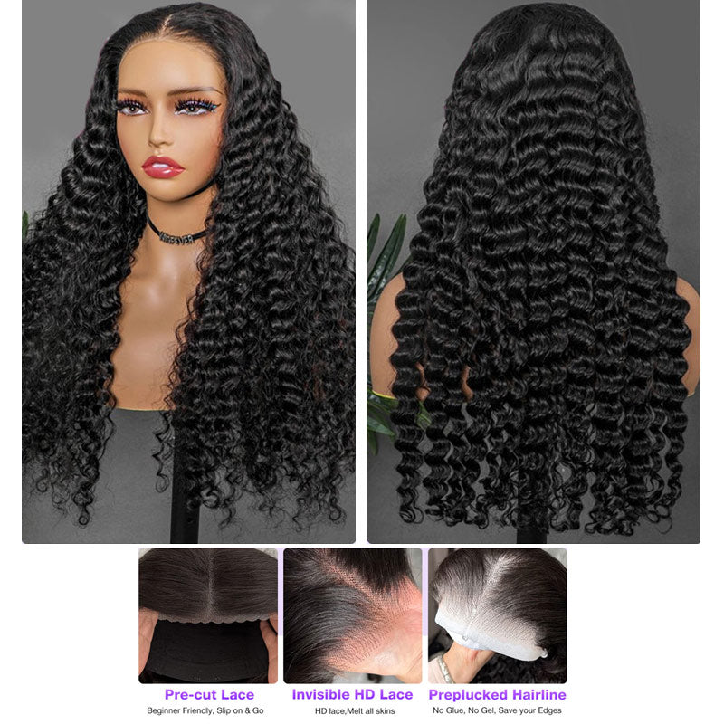 Brazilian Deep Wave 4x6 Pre Cut HD Lace Wig Wear & Go Glueless Pre Plucked Real Human Hair Wig-Alididihair