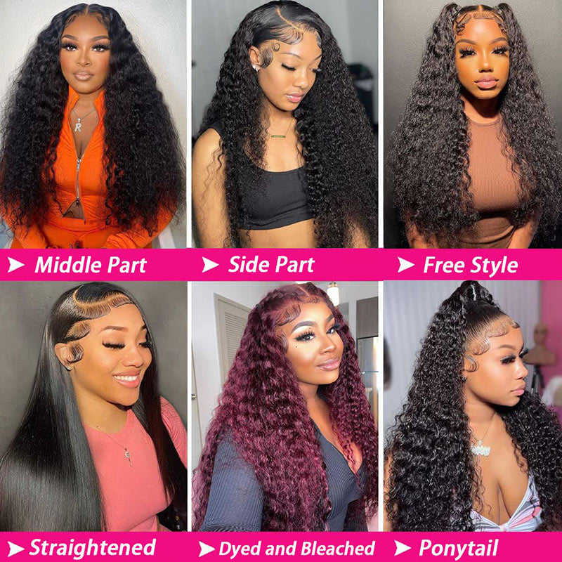 Deep Wave 13x4 HD Transparent Lace Frontal Wigs Pre Plucked With Baby Hair Deep Curly Lace Front Wig Human Hair