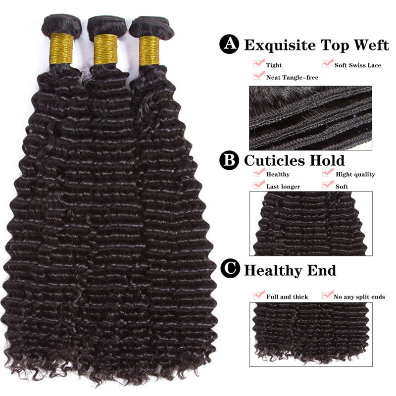 Alididi 4 Bundles Deep Wave Human Hair Bundles Natural Color