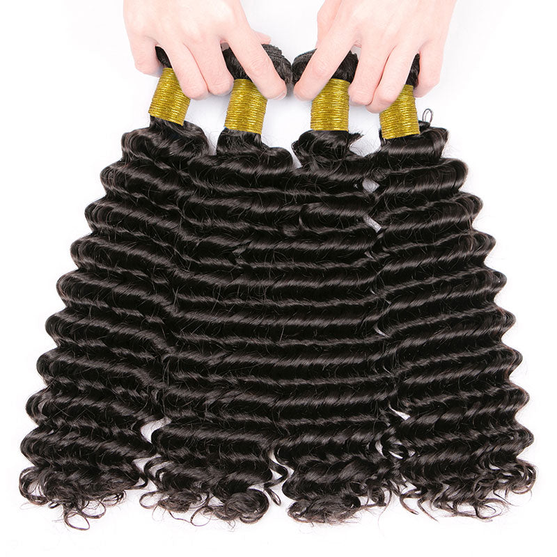 Alididi 4 Bundles Deep Wave Human Hair Bundles Natural Color