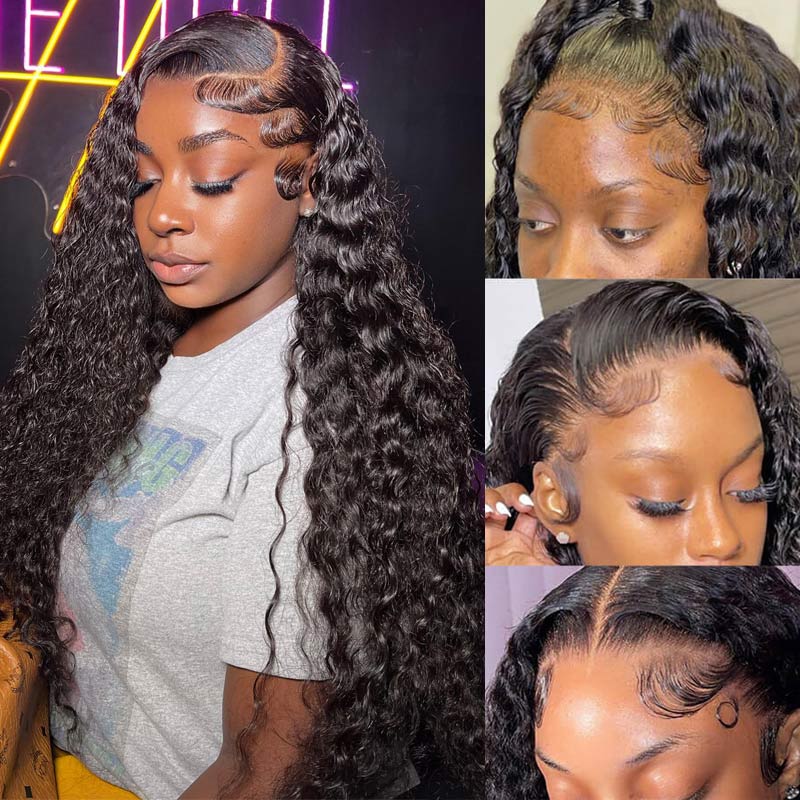Deep Wave 13x6 Trasparent Lace Frontal Wigs For Women Human Hair Pre Plucked With Baby Hair - Alididihair