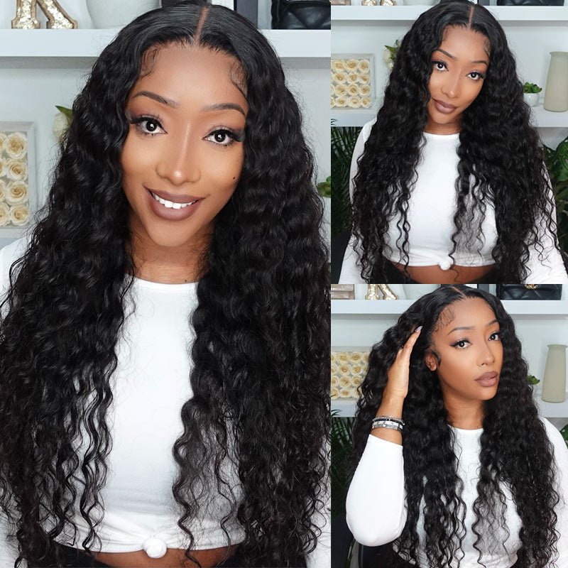 Deep Wave 13x4 Transparent Lace Frontal Wig Pre Plucke Real Human Hair Wigs-Alididihair