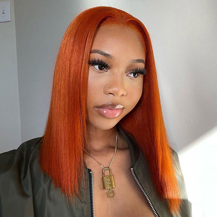 Ginger-Orange-Bob-Wig-Human-Hair-Straight-12-Inch-13x4-Lace-Front-Wigs