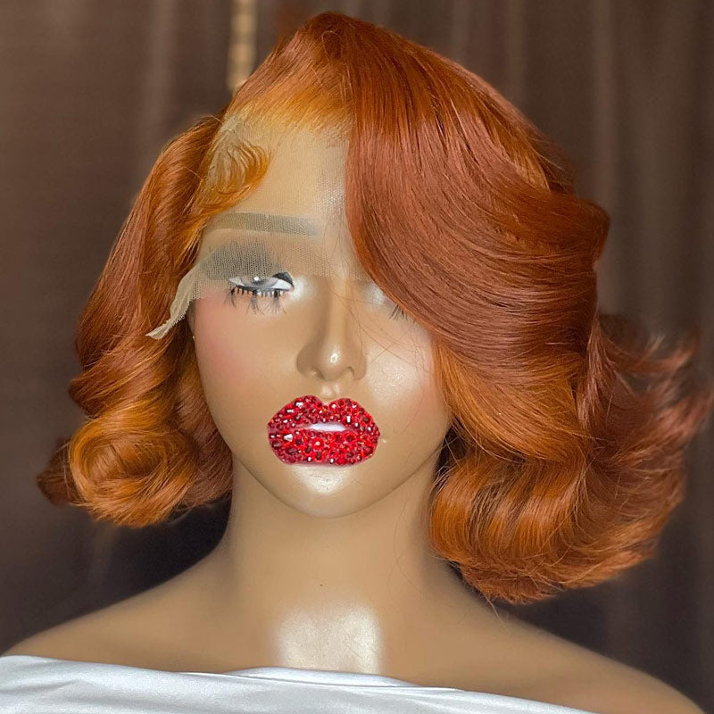 Ginger Orange  Loose Wave Short Bob 13x4 HD Transparent Lace Frontal Wig Pre Plucked Real Human Hair Wig