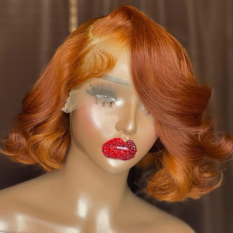 Ginger Orange  Loose Wave Short Bob 13x4 HD Transparent Lace Frontal Wig Pre Plucked Real Human Hair Wig