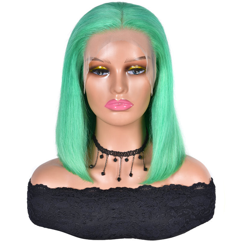 Green Short Bob Wig Straight Hair 13x4 HD Lace Frontal 100% Real Human Hair Wig-AlididiHair