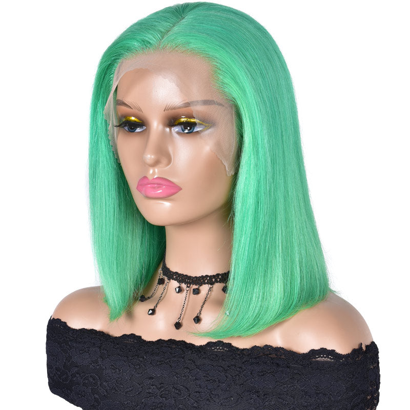 Green Short Bob Wig Straight Hair 13x4 HD Lace Frontal 100% Real Human Hair Wig-AlididiHair