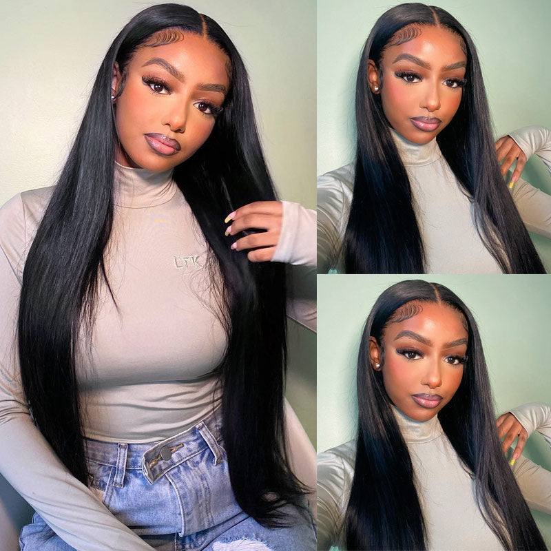 Straight Hair 13x6 HD Transparent Lace Frontal Wig Pre Plucked Natural Hairline Real Human Hair-Alididihair