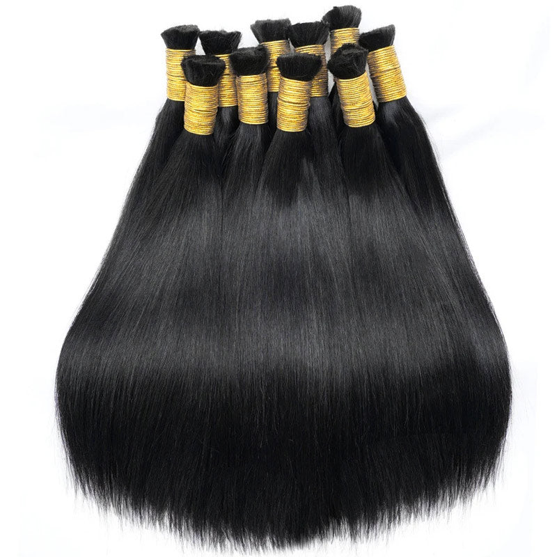 Straight Bulk Human Hair for Braiding NO Weft Straight Virgin Human Braiding Hair Nature Black Bulk for Micro Braiding(50g/bundles)