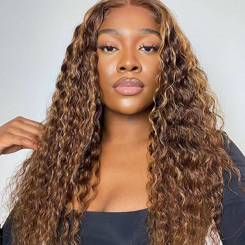 Wear And Go Wig 4x6 HD Transparent Lace Frontal Wig Deep Wave Blonde Hair With Highlights-Alididihair