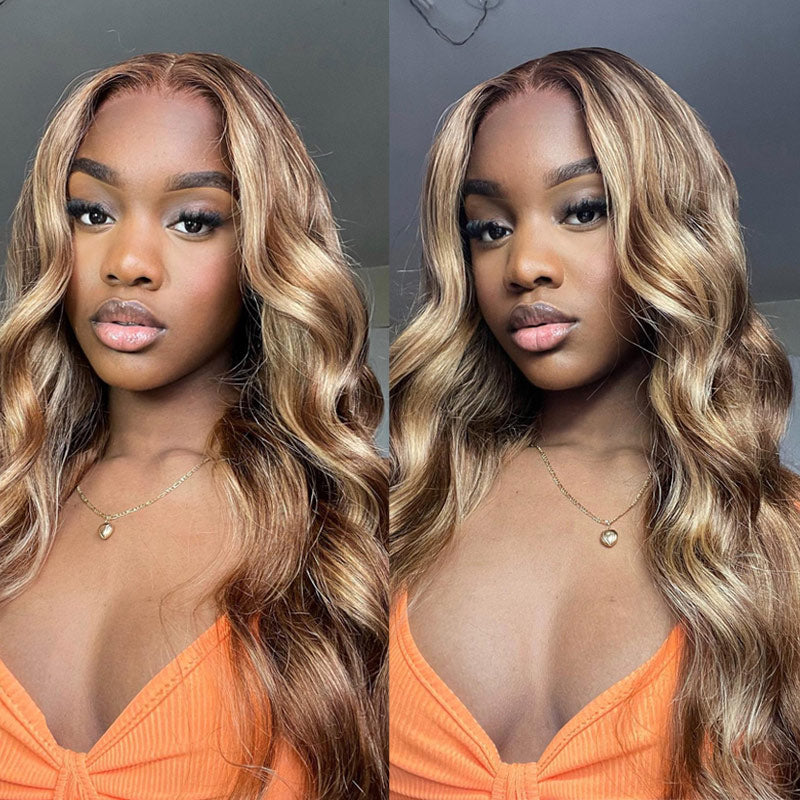 Wear And Go Wig Body Wave Blond Highlights Pre Cut 4x6 HD Lace Closure Glueless Human Hair Wigs-Alididihair