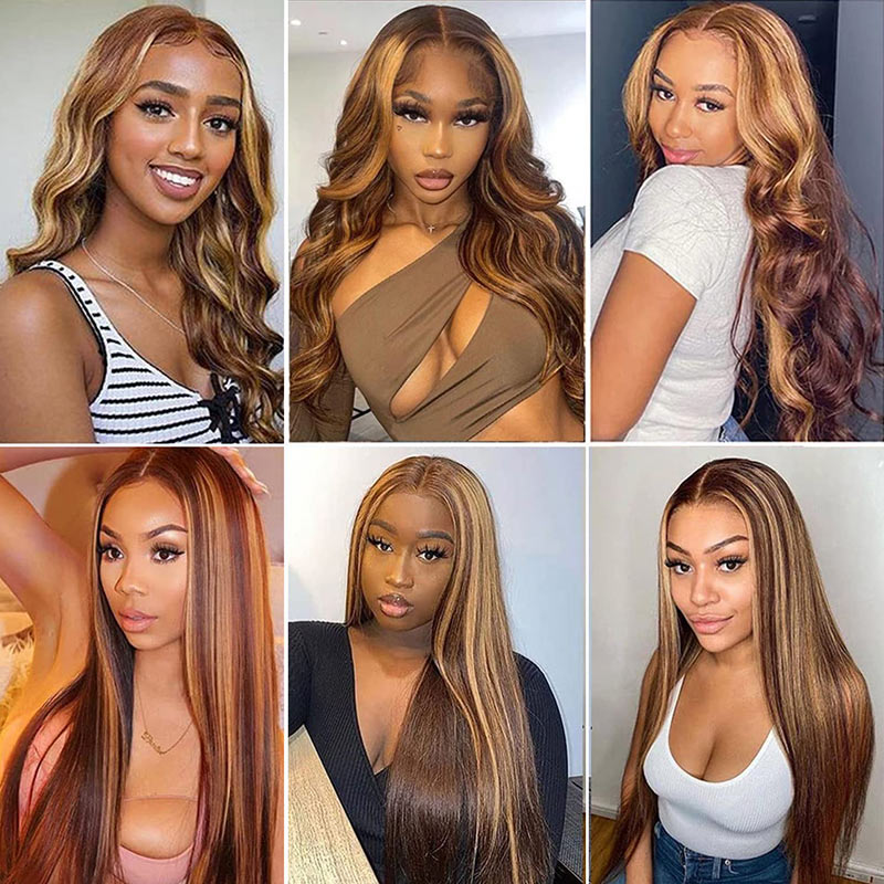 Ombre Highlight 13x4 HD Transparent 4/27 Honey Blonde Lace Frontal Wigs Straight Humna Hair Wig-AlididiHair