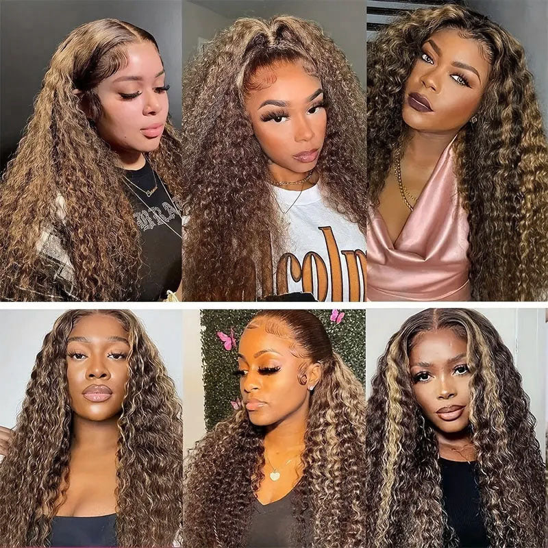 Water Wave Honey Blonde Highlight Wig 13x4 HD Lace Front Wig Pre Plucked With Baby Hair-Alididihair