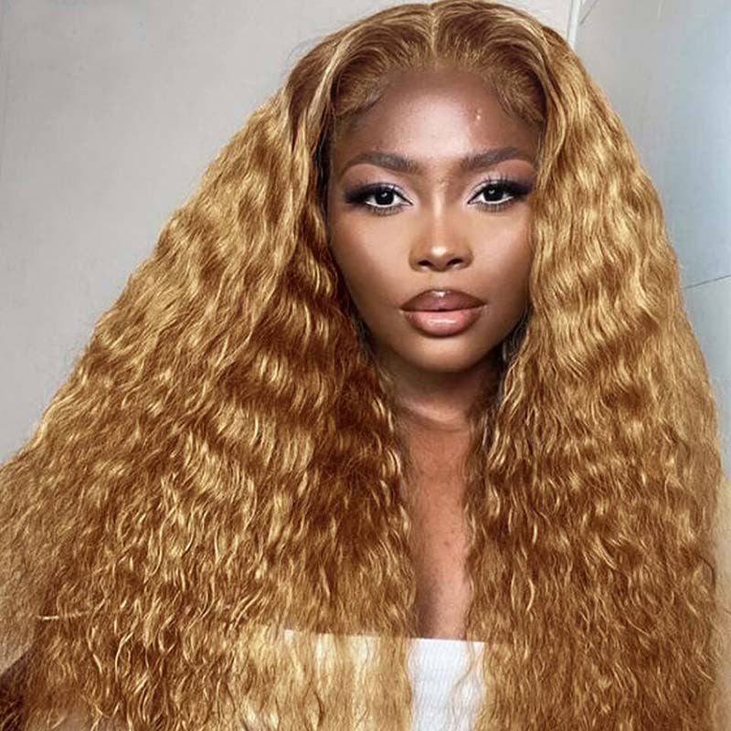 Deep Wave Honey Blonde #27 Color 13x4 HD Transparent Lace Front Wigs Virgin Human Hair Wig-Alididihair